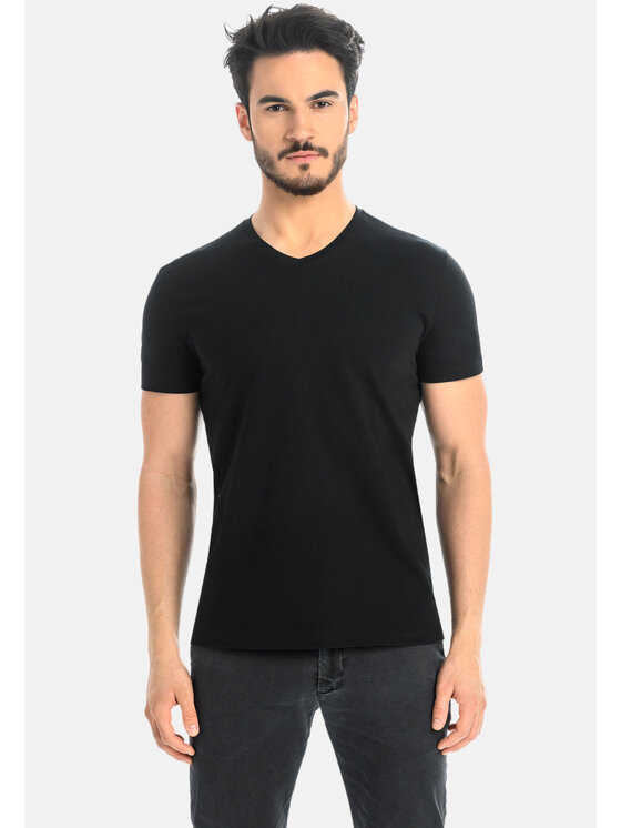 Teyli Teyli T-Shirt męski bawełniany Dany Czarny Classic Fit