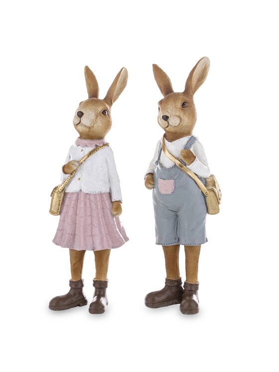 MIAhome MIAhome Figurka 2 szt. Królik Dziewczynka i Królik Chłopiec 25,5 cm Kolorowy