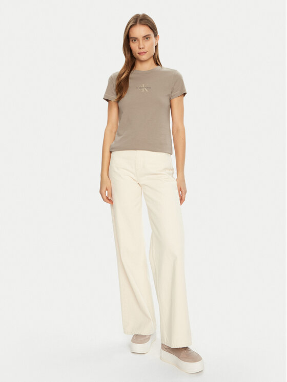 Calvin Klein Jeans Calvin Klein Jeans Marškinėliai Monologo J20J223563 Smėlio Slim Fit