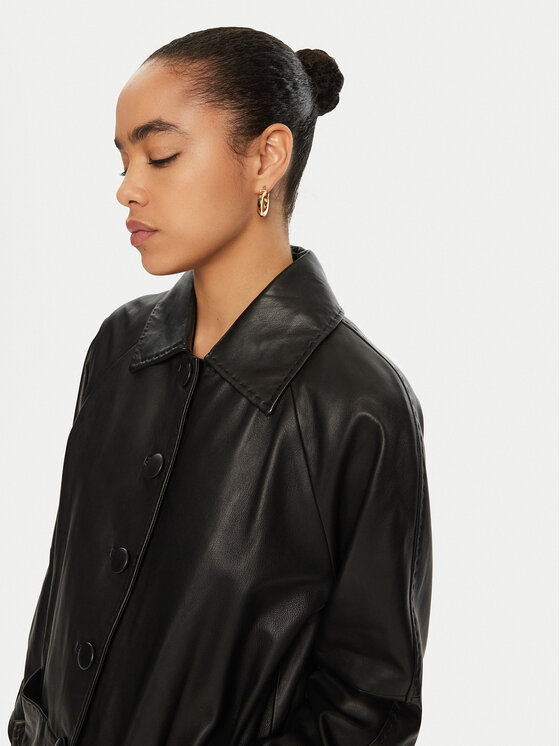 Luisa Spagnoli Luisa Spagnoli Lederjacke Superbo 541221 Schwarz Loose Fit
