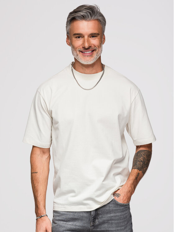 Ombre Ombre T-Shirt OM-TSCT-0279 Biały Loose Fit