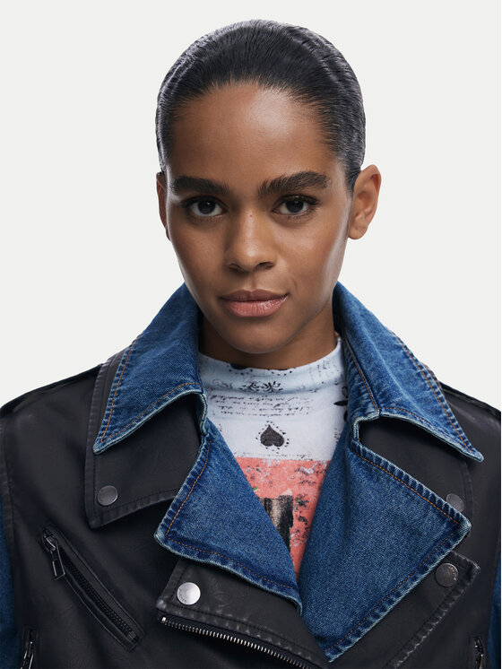 Desigual Desigual Płaszcz z imitacji skóry Denimbike 25WWEW52 Niebieski Regular Fit