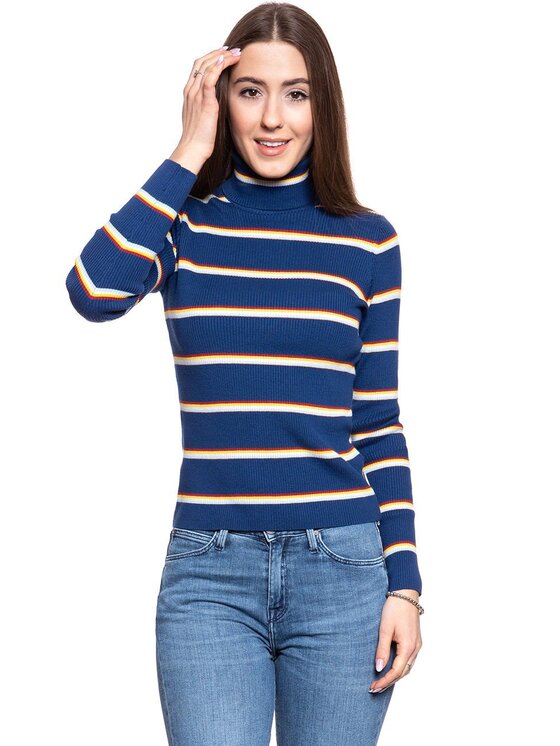 Wrangler Wrangler Sweter TURTLE NECK Kolorowy Slim Fit