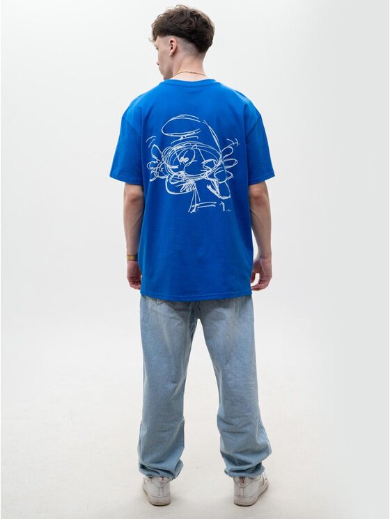 Smerfy Smerfy T-Shirt Szeroka Luźna Gargamel 128799 Niebieski Oversize