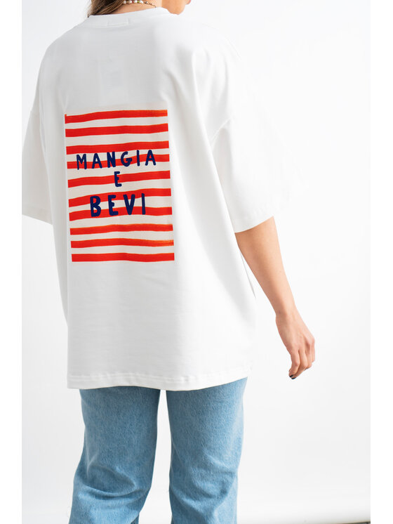 Mirons Mirons T-Shirt Print Biały Oversize