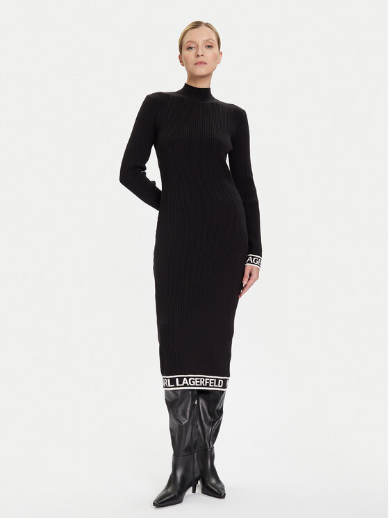 KARL LAGERFELD KARL LAGERFELD Strickkleid A4W13028 Schwarz Slim Fit