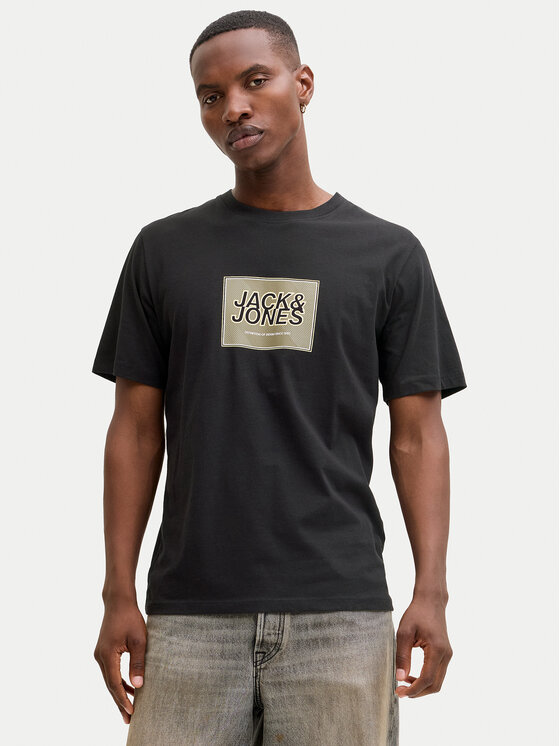 Jack & Jones Tricou Jjrain Tee Ss Crew Neck 12288097 Negru Regular Fit