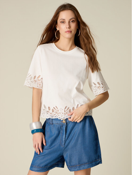 Oltre Oltre T-Shirt G00GJ004621N011 Biały Regular Fit