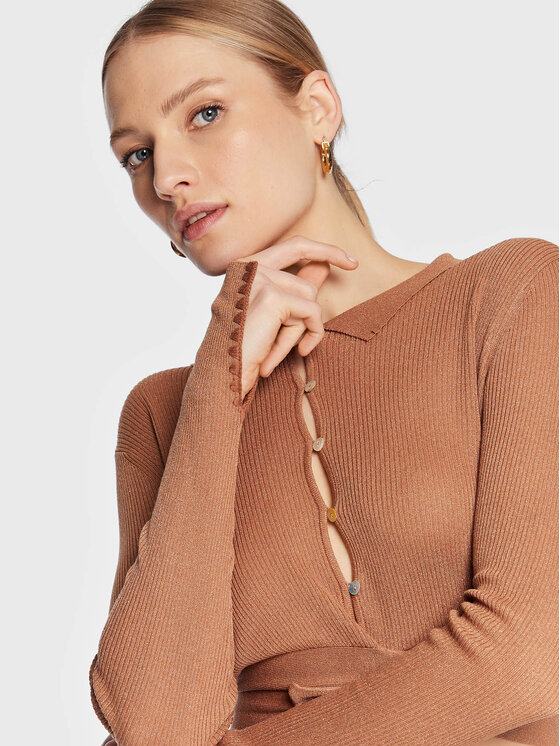 Cardigan Ines W3GR18 Z36L0 Marrone Regular Fit
