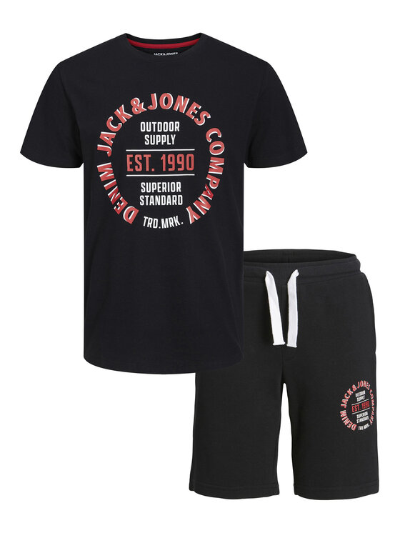 Jack&Jones Junior Set tricou și pantaloni scurți sport 12235271 Negru Regular Fit