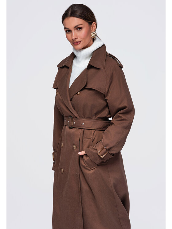 Ombre Ombre Płaszcz przejściowy OW-COLC-0121 Brązowy Regular Fit