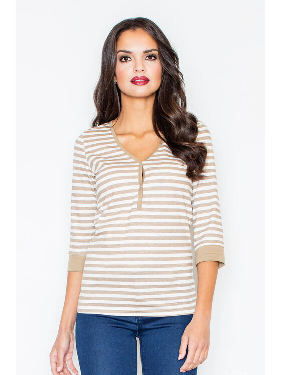 FIGL FIGL Bluzka M289 Beżowy Regular Fit