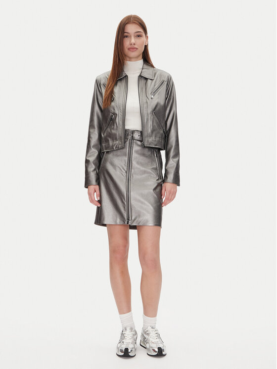 DKNY DKNY Jacke aus Kunstleder P4JJ6XJA Silberfarben Regular Fit