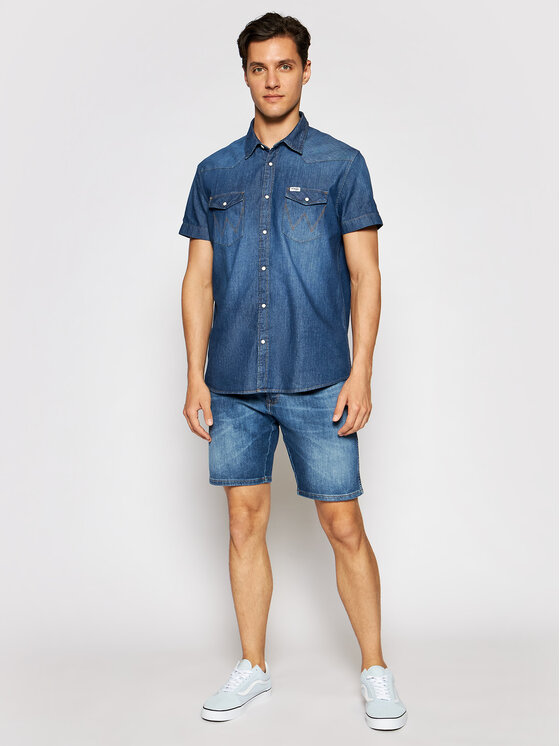 Wrangler Wrangler Szorty jeansowe Texas W11CQ148R 112126018 Niebieski Slim Fit