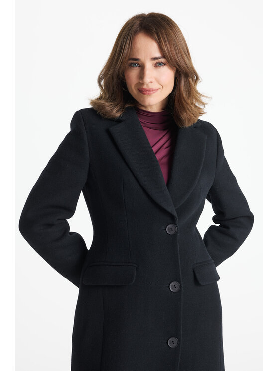 Salme Salme Vlněný kabát Aniela maxi Černá Regular Fit