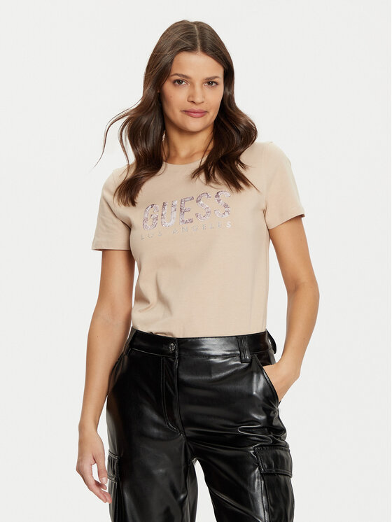 Guess Guess Tričko W5RI19 I3Z14 Béžová Regular Fit