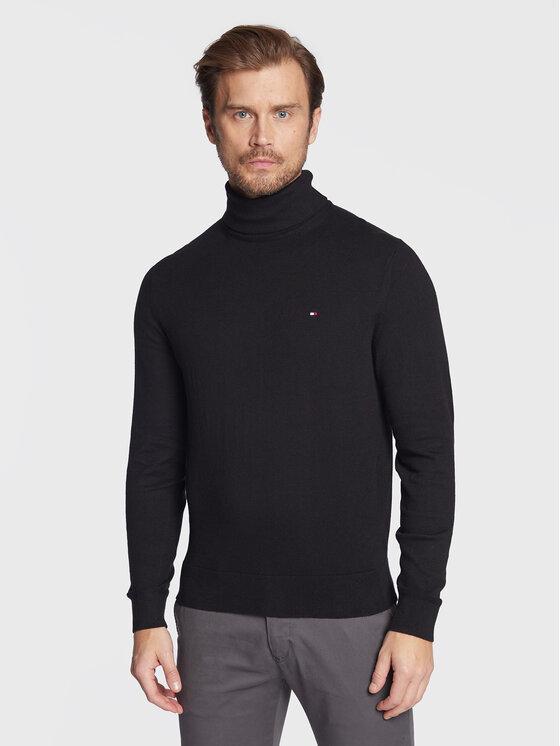 Tommy Hilfiger Bluză cu gât Pima MW0MW28048 Negru Regular Fit