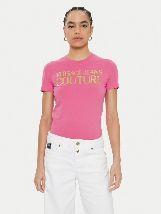 Damski T-Shirt Versace Jeans Couture, Rozmiar S, Różowy, 78HAHT01