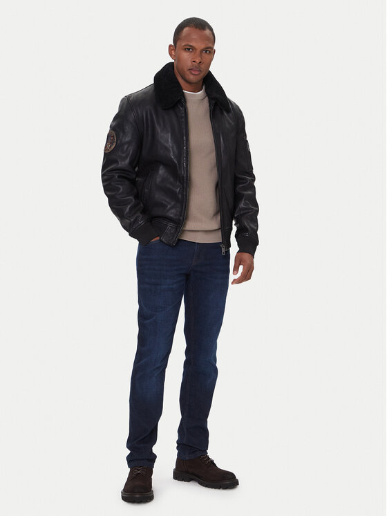 Milestone Milestone Ādas jaka Tom 531041 21070 Melns Regular Fit