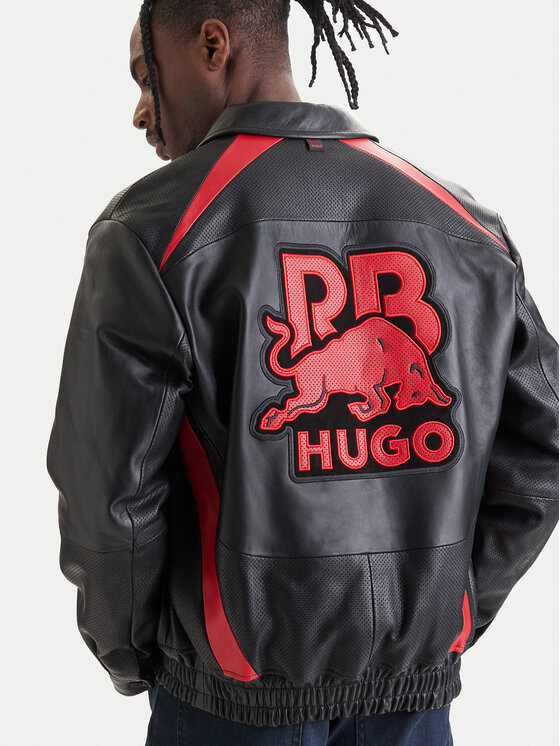 HUGO HUGO Odinė striukė Lugor 50559737 Juoda Regular Fit