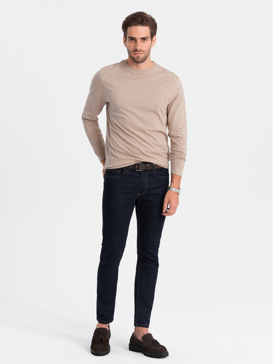 Ombre Ombre Longsleeve OM-LSBL-0106 Beżowy Regular Fit