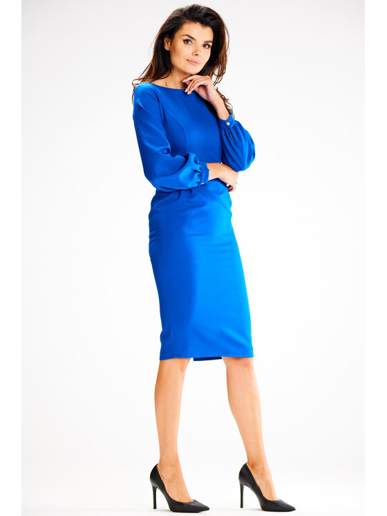 Awama Awama Večerné šaty A597 Modrá Basic Fit