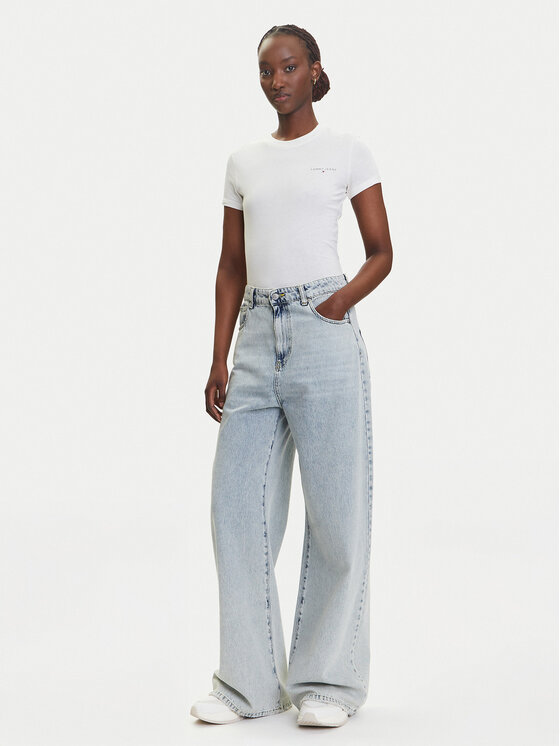 Tommy Jeans Tommy Jeans Tričko Linear DW0DW21164 Écru Slim Fit
