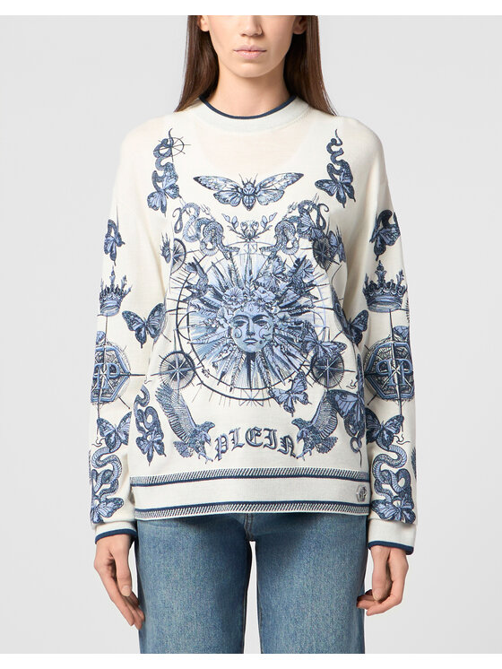 PHILIPP PLEIN PHILIPP PLEIN Sweter 29773 Niebieski jasny Regular Fit