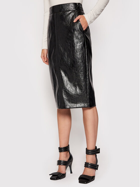 Marella Fustă din imitație de piele Barbian 31060216 Negru Slim Fit
