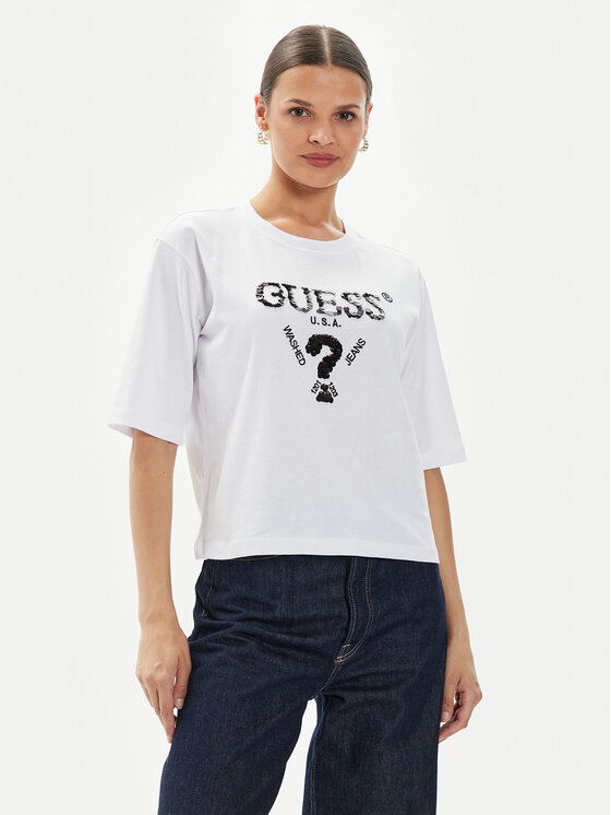 Guess Guess Tricou Aurelie V4YI06 I3Z14 Alb Boxy Fit