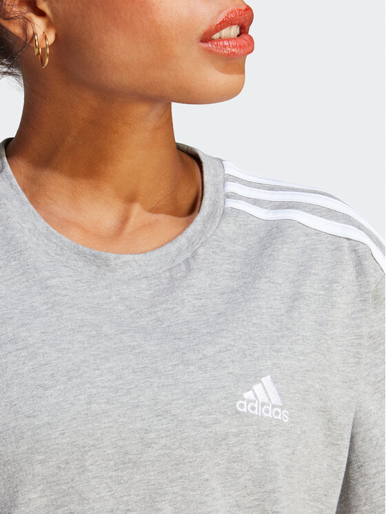 adidas adidas Marškinėliai Essentials 3-Stripes Single Jersey Crop Top HR4916 Pilka Loose Fit