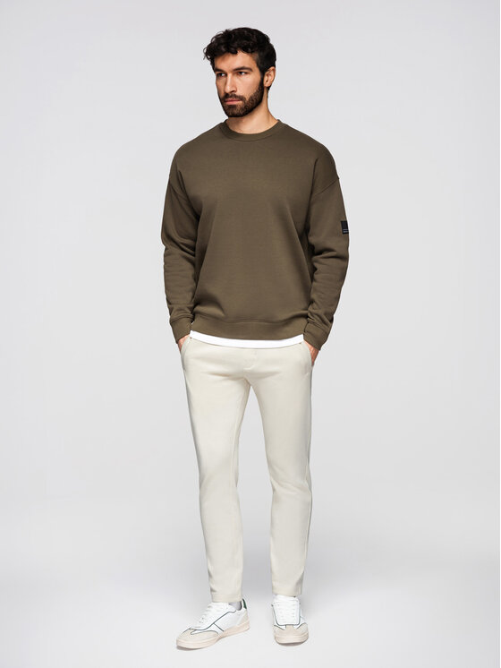 Ombre Ombre Spodnie dresowe OM-PABS-0304 Kremowy Slim Fit