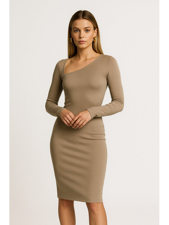 Nudyess Nudyess Úpletové šaty Cassandra mimi z prążka Béžová Fitted Fit