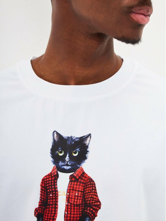 CAT by maniita lacitta CAT by maniita lacitta T-Shirt Printed men's t-shirt with CAT Biały Regular Fit