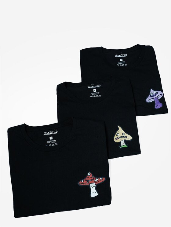 MyStars MyStars Komplet t-shirtów Zestaw 3 T-Shirtów Męskich Czarnych MyStars 3 Pack Mushrooms XL Czarny Regular Fit