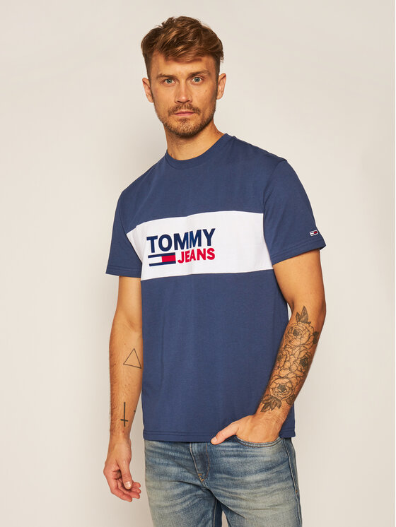 Tommy Jeans T Shirt Pieced Band Logo Tee DM0DM08360 Tmavomodr Regular Fit Modivo.cz