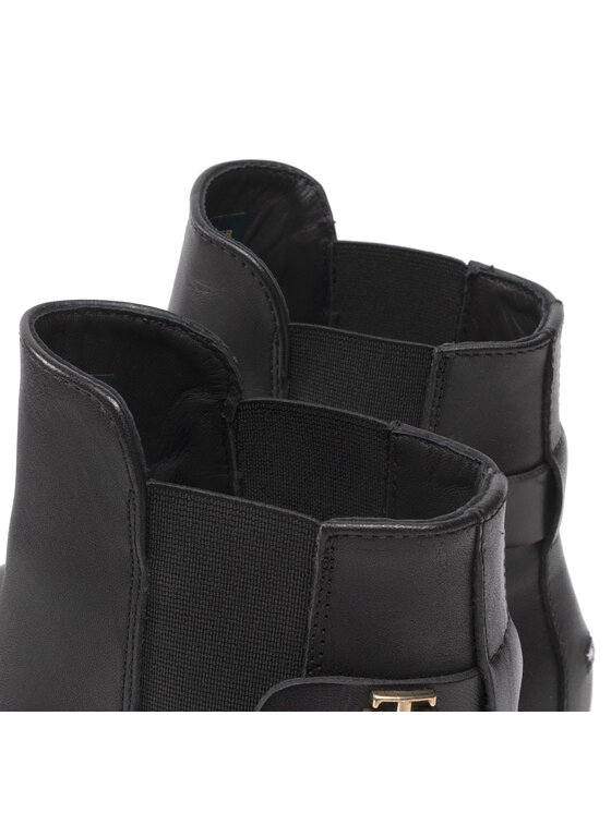 Tommy Hilfiger Tommy Hilfiger Členková obuv s elastickým prvkom Th Leather Flat Boot FW0FW06749 Čierna