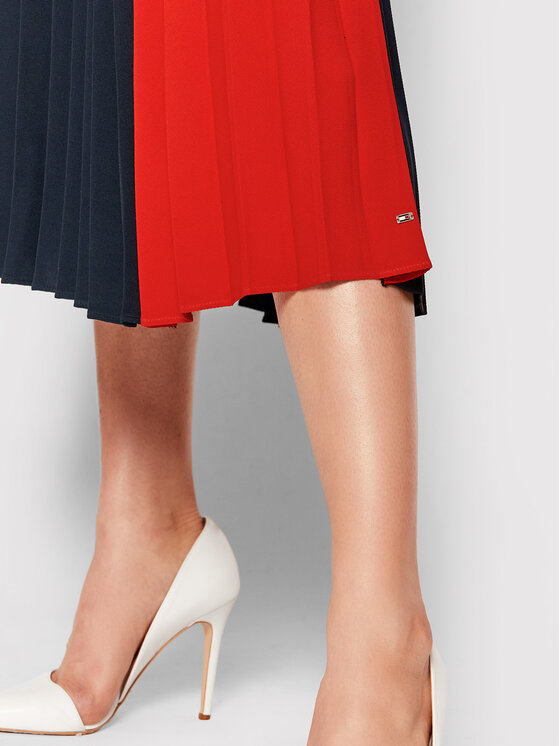 Tommy Hilfiger Tommy Hilfiger Πλισέ φούστα Fluid Block WW0WW31060 Σκούρο μπλε Regular Fit