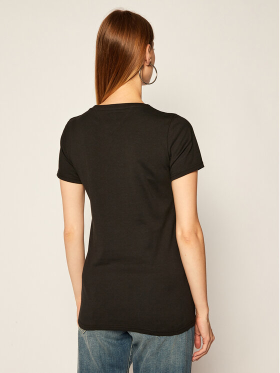 Tommy Jeans Marškinėliai Tjw Metallic Outline Flag DW0DW08473 Juoda Regular  Fit • Modivo.lt