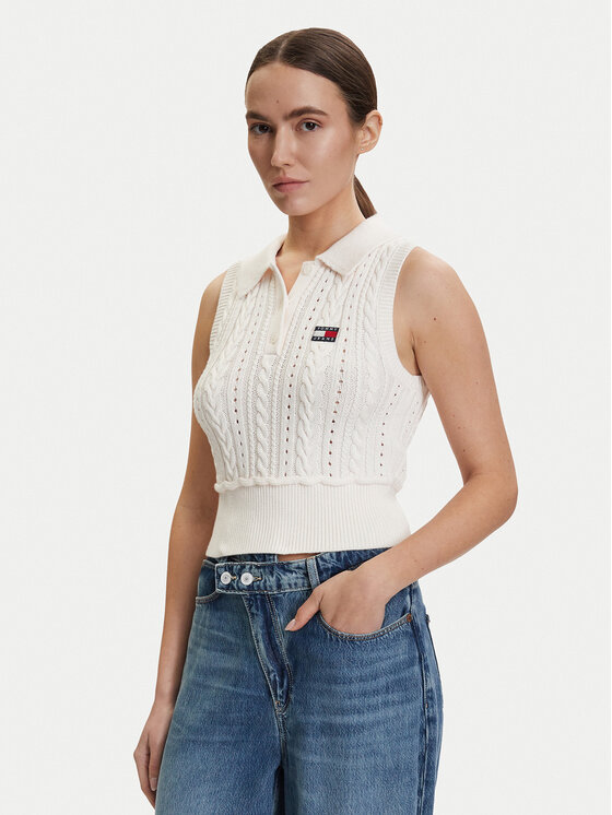 Tommy Jeans Pulover DW0DW22318 Alb Regular Fit