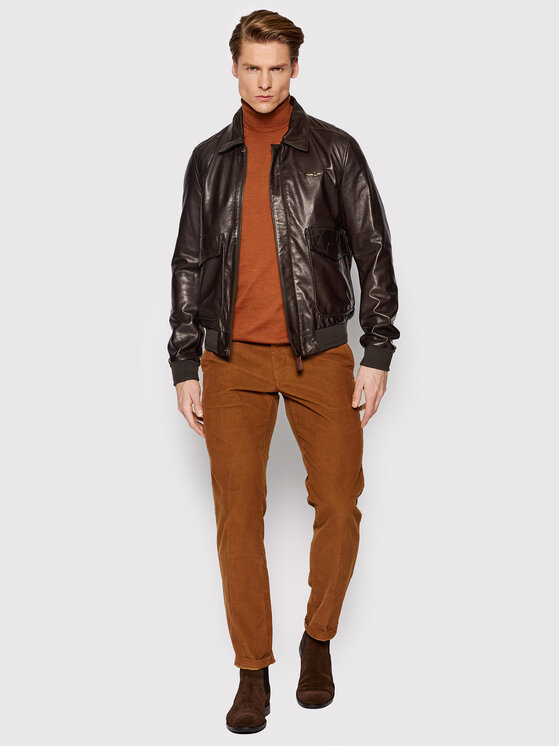 Aeronautica Militare Aeronautica Militare Μπουφάν δερμάτινο 221PN50181994 Καφέ Regular Fit