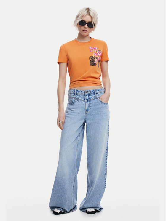 Desigual Desigual T-särk Botanical 25SWTK48 Oranž Slim Fit