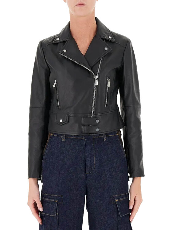 PINKO PINKO Kožený plášť 103901y6wl-z99 Černá Regular Fit