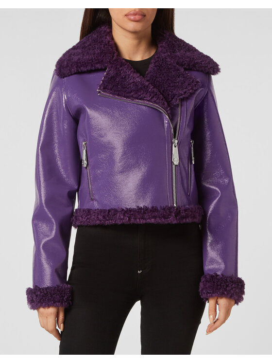 PHILIPP PLEIN PHILIPP PLEIN Chiodo di pelle 565 Viola Regular Fit