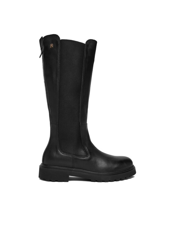 Tommy Hilfiger Tommy Hilfiger Csizma Th Lthr Cleated Long Boot FW0FW08985 Fekete