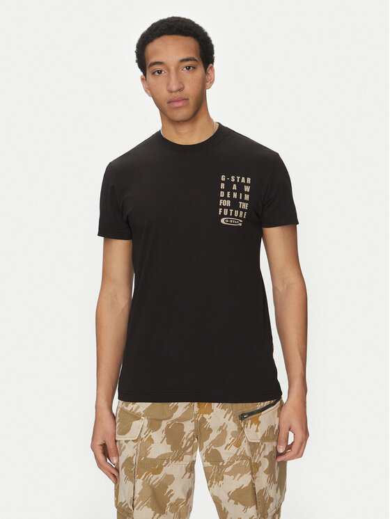 T-Shirt G-Star Raw, Größe M Schwarz Text Chest D25968-C506 6057