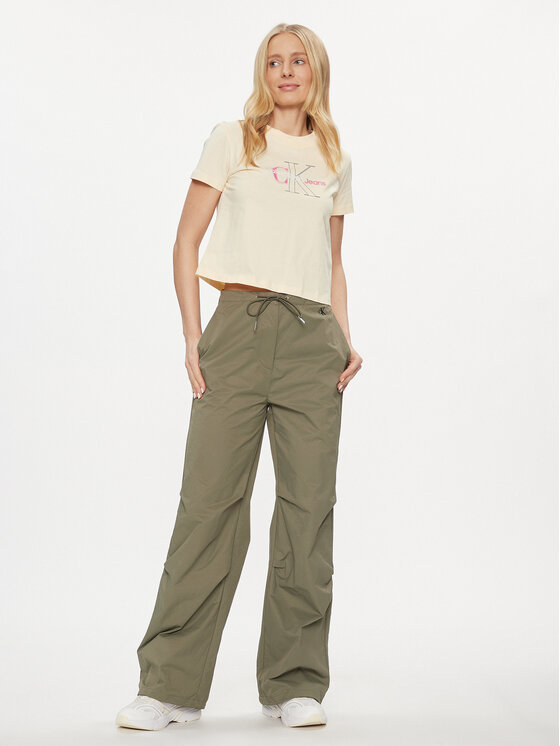 Calvin Klein Jeans T-Shirt Bold Monologo Baby Tee J20J222639 Écru Regular  Fit | T-Shirts