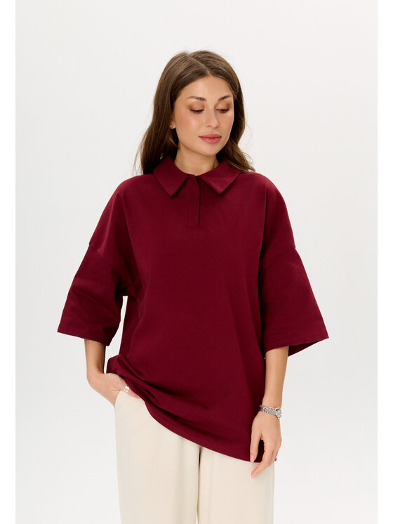 Mirons Mirons Polo Soft Bordowy Oversize