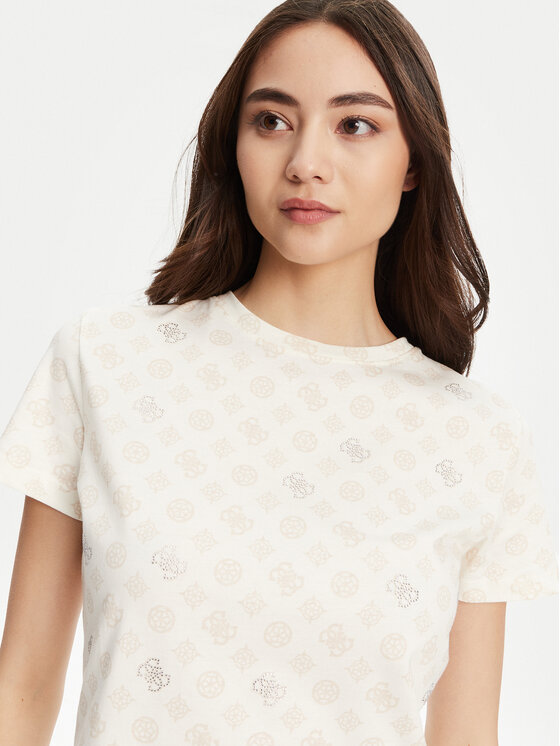 Guess Guess Tricou V5YI04 I3Z14 Écru Regular Fit
