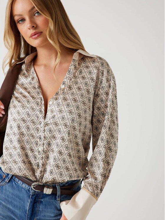 Guess Guess Риза W4YH47 WF1T2 Бежов Regular Fit